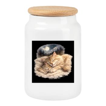Maman chatte dort avec son enfant - Boîte à biscuits avec couvercle en bois - blanc - Devant