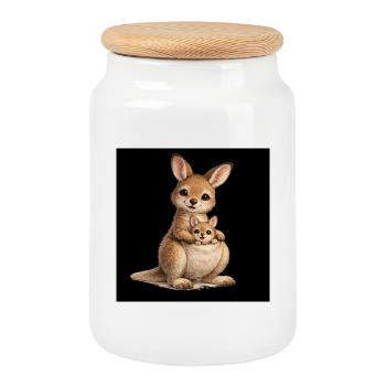 Mother kangaroo with her baby - Cookie Jar with Wooden Lid - white - Front