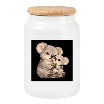 Mama Koala mit ihrem Baby - Keksdose mit Holzdeckel - Weiß - Vorne