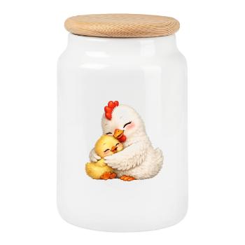 Maman Poule câline son bébé - Boîte à biscuits avec couvercle en bois - blanc - Devant