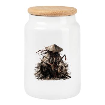 Shadow Ronin Samurai - Cookie Jar with Wooden Lid - white - Front