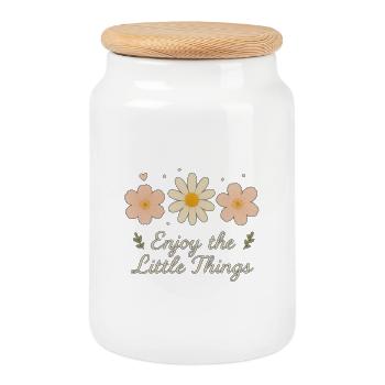 Profitez du motif floral des petites choses - Boîte à biscuits avec couvercle en bois - blanc - Devant