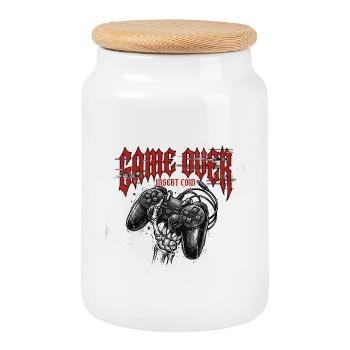 Game Over Retro Controller Grunge - Keksdose mit Holzdeckel - Weiß - Vorne
