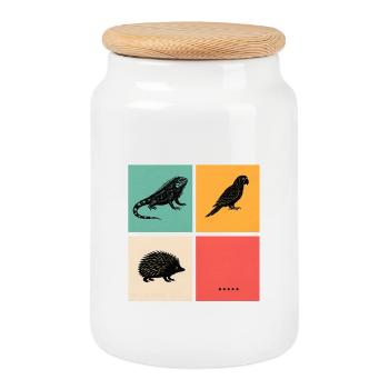 Funny Exotic Pets Retro Animal Grid Design - Cookie Jar with Wooden Lid - white - Front
