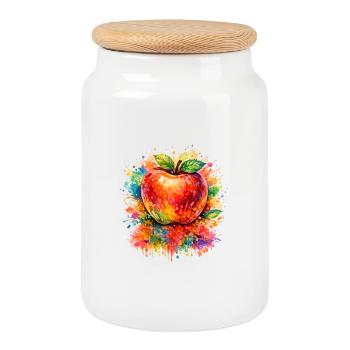 Colorful Watercolor Apple Art Design - Cookie Jar with Wooden Lid - white - Front