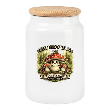 Team Fly Agaric Mushroom Crew - Cookie Jar with Wooden Lid - white - Front
