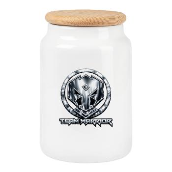 Team Warrior Metal Emblem - Cookie Jar with Wooden Lid - white - Front