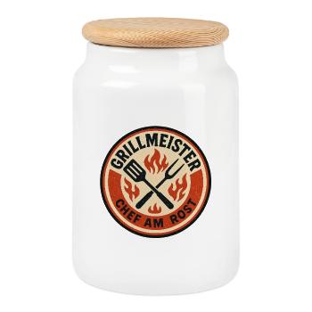 Grill Master Chef at the Grill Badge - Cookie Jar with Wooden Lid - white - Front