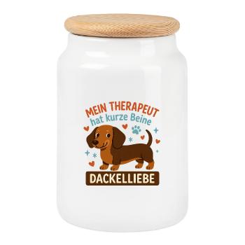Dackelliebe Therapie mit kurzem Bein - Keksdose mit Holzdeckel - Weiß - Vorne
