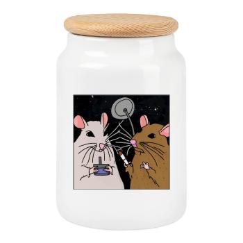 Smoking rats in space. - Cookie Jar with Wooden Lid - white - Front