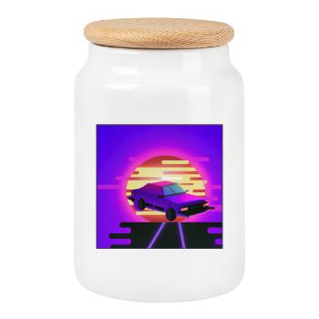 Retrowave/Vaperwave Auto. - Keksdose mit Holzdeckel - Weiß - Vorne