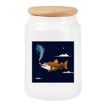Pêchez en l’air avec un cigare. - Boîte à biscuits avec couvercle en bois - blanc - Devant