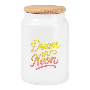 Dream in Neon Neon Script - Keksdose mit Holzdeckel - Weiß - Vorne