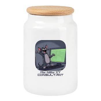 Chat informatique à l’ordinateur - Boîte à biscuits avec couvercle en bois - blanc - Devant