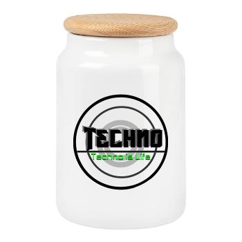 Techno Is Life Neon Logo - Keksdose mit Holzdeckel - Weiß - Vorne
