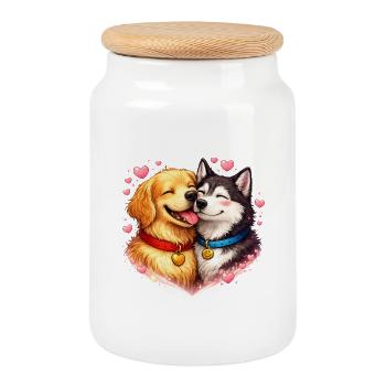 Amitié des Cœurs de Chien - Boîte à biscuits avec couvercle en bois - blanc - Devant