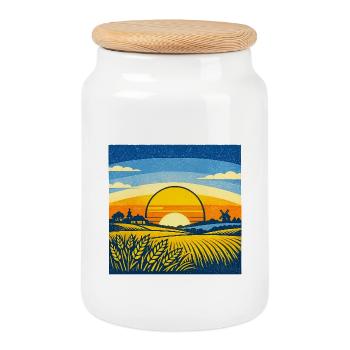 Conception du drapeau ukrainien Carte du tournesol du blé - Boîte à biscuits avec couvercle en bois - blanc - Devant