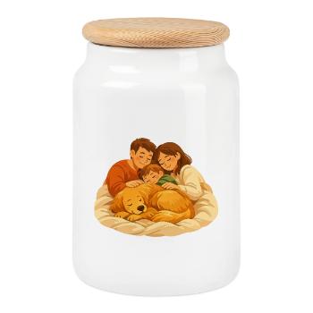 Golden Dog Family Retriever Dog Nature Love - Boîte à biscuits avec couvercle en bois - blanc - Devant