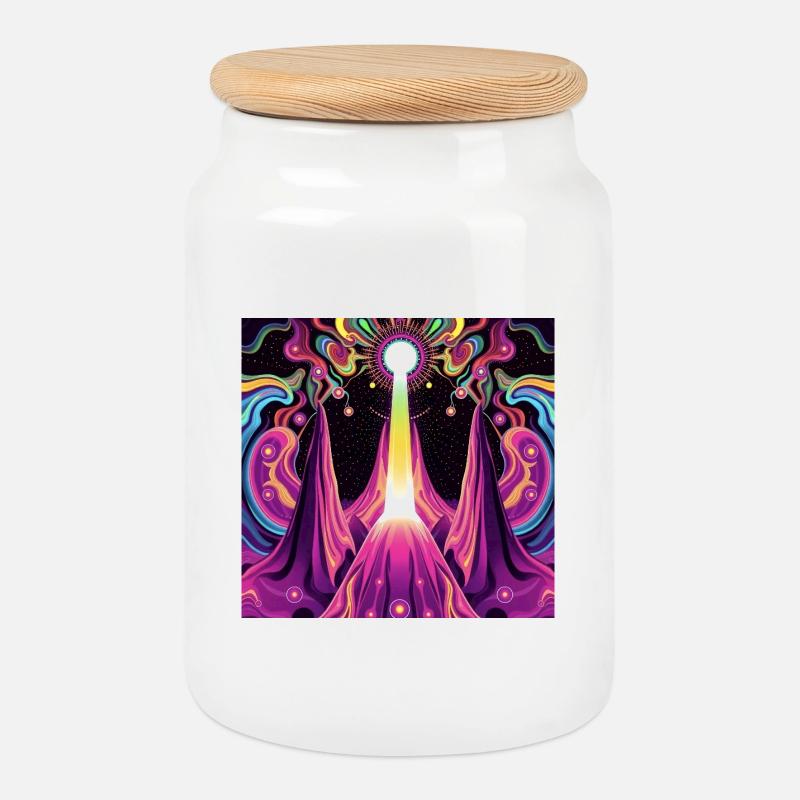 Psychedelic - Cookie Jar with Wooden Lid - white