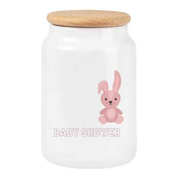 Shower de bébé avec motif de lapin rose - Boîte à biscuits avec couvercle en bois - blanc - Devant