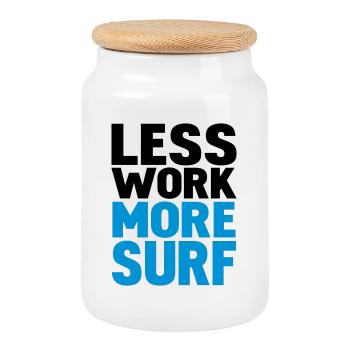 less work more surf - Cookie Jar with Wooden Lid - white - Front