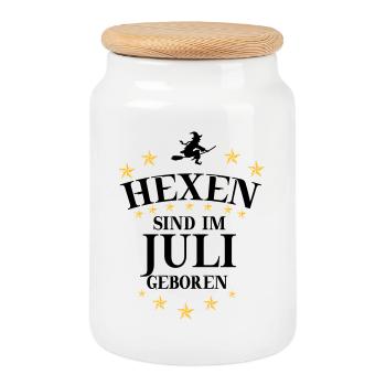 Witch July - Cookie Jar with Wooden Lid - white - Front