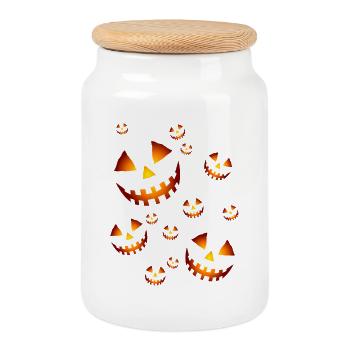 Pumpkins - Cookie Jar with Wooden Lid - white - Front