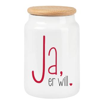 Ja er will - Junggesellenabschied Junggeselle - Keksdose mit Holzdeckel - Weiß - Vorne
