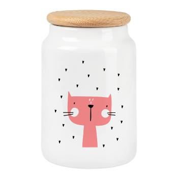 Katze mit Herzen - Keksdose mit Holzdeckel - Weiß - Vorne
