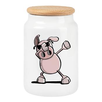 Cool Dab Dance Wutz - Dabbing Pig - Trend - Cookie Jar with Wooden Lid - white - Front
