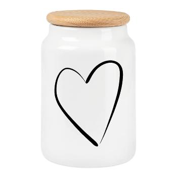 Heart - Cookie Jar with Wooden Lid - white - Front