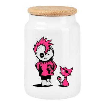 Un punk petit un petit chat - Boîte à biscuits avec couvercle en bois - blanc - Devant