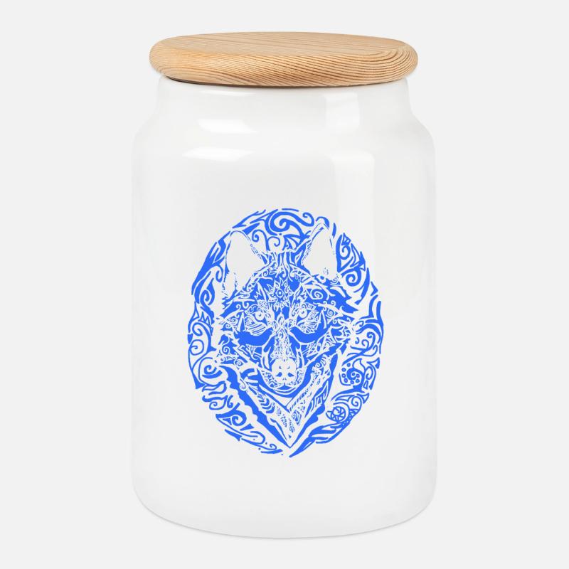 wolf - Cookie Jar with Wooden Lid - white