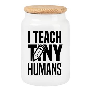I teach tiny humans - Cookie Jar with Wooden Lid - white - Front