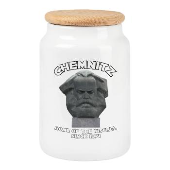 Chemnitz home of the Nischel - Keksdose mit Holzdeckel - Weiß - Vorne
