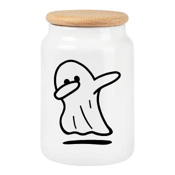 Fantôme / Fantôme drôle / Halloween / fantôme qui fait du dab - Boîte à biscuits avec couvercle en bois - blanc - Devant