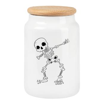 Lustiges Dab Dance Skelett I Knochen I Halloween - Keksdose mit Holzdeckel - Weiß - Vorne