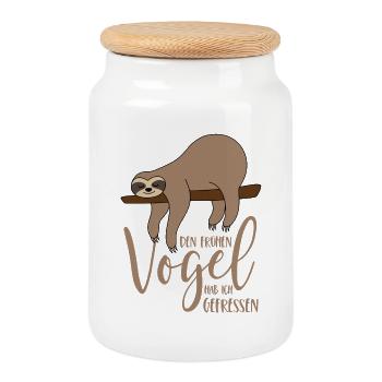 Sloth - I ate the early bird - Cookie Jar with Wooden Lid - white - Front