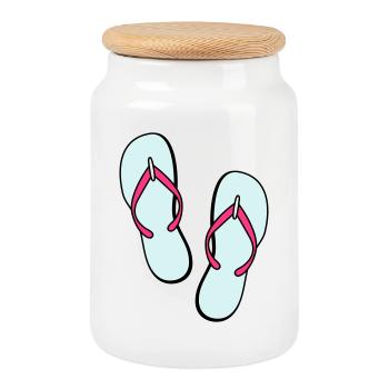 flip flops sommer beach strand party - Keksdose mit Holzdeckel - Weiß - Vorne