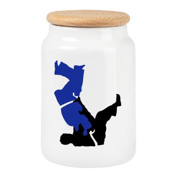judo - Boîte à biscuits avec couvercle en bois - blanc - Devant