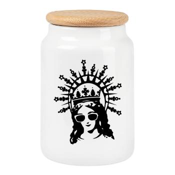 A portrait of the Virgin Mary with cool glasses - Cookie Jar with Wooden Lid - white - Front