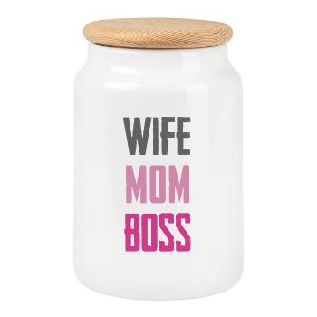 Épouse Maman – Déclaration de rôle forte - Boîte à biscuits avec couvercle en bois - blanc - Devant