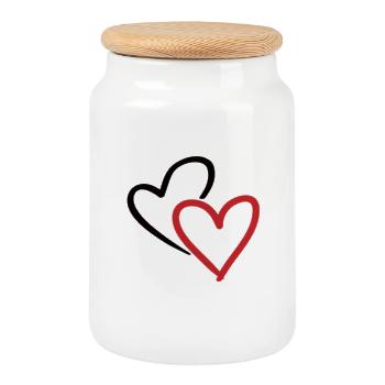 Heart, Hearts, 2 Hearts, Double Heart - Cookie Jar with Wooden Lid - white - Front