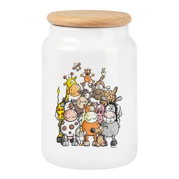 Giant Pile Of Animal - Cookie Jar with Wooden Lid - white - Front