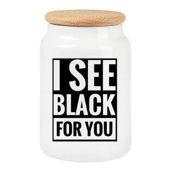 I See Black For You DENGLISH Fun Saying - Cookie Jar with Wooden Lid - white - Front