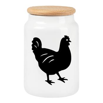 poulet - Boîte à biscuits avec couvercle en bois - blanc - Devant