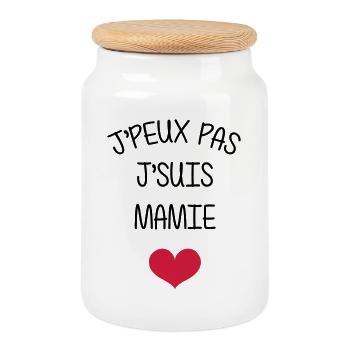 Mamie Mamy Grand Mère Naissance Bébé Amour - Boîte à biscuits avec couvercle en bois - blanc - Devant