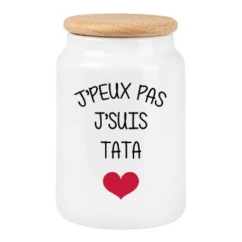 Tante / Tata / Marraine / Oncle / Nourrice / Bébé - Boîte à biscuits avec couvercle en bois - blanc - Devant