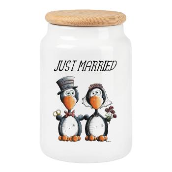 Just Married Penguins - Boîte à biscuits avec couvercle en bois - blanc - Devant