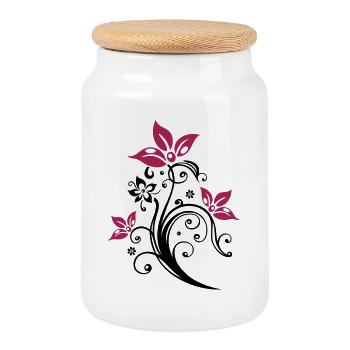 Flowers with filigree floral ornament. Feminine. - Cookie Jar with Wooden Lid - white - Front